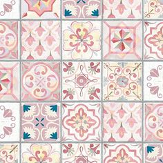 an artistic tile design in pink and blue