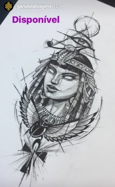 a drawing of a woman's face with an arrow in her hair and the words disponivel on it