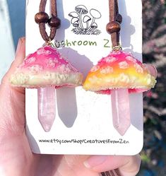 Comes with 2 pendants. Share with your bestie Set🍄🍄 Handmade mushroom charm with crystal. Glow in dark. Comes with 24 inches adjustable sliding knot leather cord. Hope you love it! Made with love♥️🤲🏻 Pink Mushroom Jewelry For Gifts, Whimsical Adjustable Mushroom Design Jewelry, Pink Cap, Mushroom Art, Funky Jewelry