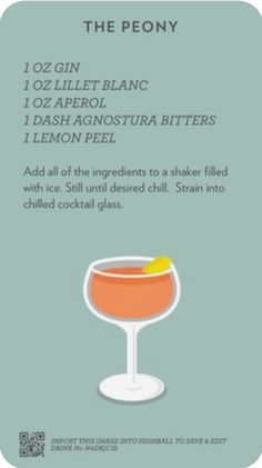 the peony cocktail info sheet