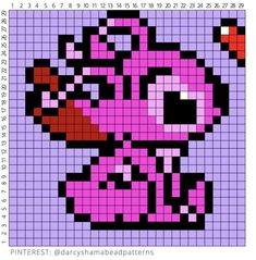 the pixel art is designed to look like an animal with pink and black spots on its face