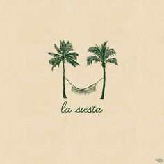 a hammock between two palm trees with the word la seistaa written below it