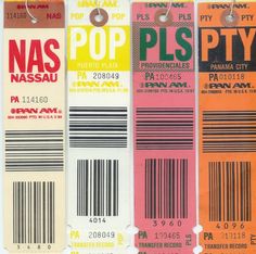 four different colored tags with barcodes on them for the nas pop pilsty