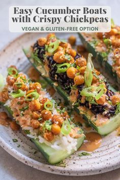 cucumber slices covered in various toppings on a plate