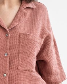 Waffle Shirt CHARTRES in Burnt Sienna | MagicLinen Waffle Fabric Fashion, Waffle Fabric Ideas, Wrinkled Clothes, Linen Shirts Women, Waffle Shirt, Waffle Fabric, Burnt Sienna, Linen Shirts, Fabric Sewing