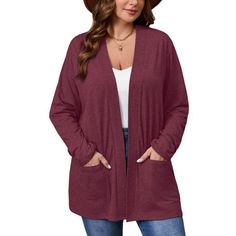 A classic yet stylish cardigan that is versatile. Long sleeve soft button down womens plus size cardigans. This is the high quality, well-made cardigan sweaters for curvey women. The fabric is stretchy and soft, the cut of this lightweight cardigan is cute, casual and fits well. The buttons are a unique look for this womens lightweight sweaters. And this sweater also has a long V neck which is good for showing off your neck curve. Whatever you are wearing underneath, highly recommend this Women Black Plain Dress, Lightweight Open Front Cardigan, Long Open Cardigan, Summer Cardigan, Cardigan Sweaters, Plus Size Cardigans, Red Cardigan, Lightweight Cardigan, Formal Outfit