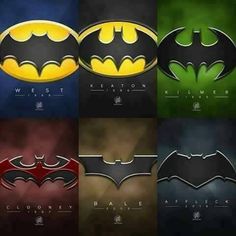 the batman logo is shown in four different colors