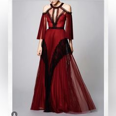 Bohemian Marchesa Notte Burgundy And Black Dress Never Worn I Bought It For A Friend, But Decided To Resell It Game Of Thrones Gowns, Demon Dress, Red Fitted Fantasy Dress, Black And Red Fantasy Dress Queens, Luxury Fitted Red Medieval Dress, Dark Red Gown, Red Floor-length Dress With Intricate Embroidery, Italian Dresses, Marchesa Black Gown