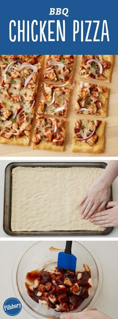 the process for making chicken pizza is shown