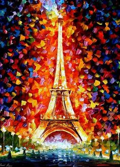 a painting of the eiffel tower in paris, france with free delivery sign