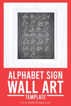 the alphabet sign wall art is displayed in front of a red background and white frame