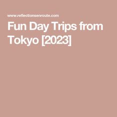 the words fun day trips from tokyo in white on a pink background with an image of a