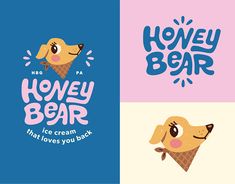 three different logos for honey bear ice cream