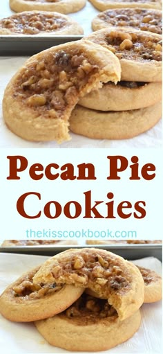 pecan pie cookies are stacked on top of each other and ready to be eaten