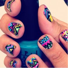 Colorful! Aztec Nails, Neon Nail Designs, Colorful Nail, Nails Polish, Orange Nails, Healthy Nails, Cute Nail Designs, 3d Nail Art, Creative Nails