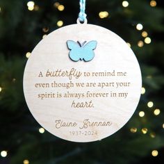 Butterfly Memorial Personalized Ornament - Holiday Ornaments - Moon Rock Prints Memorial Ornaments Diy Cricut, Memorial Ornaments Diy, Butterfly Memorial, Hand Painted Butterfly, Wood Keepsake, Painted Butterfly, Butterfly Ornaments, Forever In My Heart, Always Forever