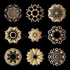 a set of golden ornamental designs on a black background stock photo, images and royalty illustrations