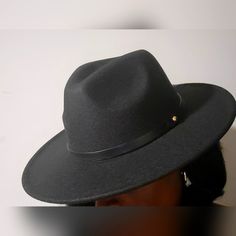 One Size Black Brim Hat With Faux Leather Band Classic Black Fedora (one Size Fits Most), Classic Black Fedora One Size Fits Most, Classic Black Fedora One Size, Black Felt Hat With Short Brim For Everyday, Black Fedora With Curved Brim For Everyday, Black Curved Brim Fedora For Everyday Wear, Black Brimmed Fedora For Everyday, Everyday Black Brimmed Fedora, Black Fall Hats One Size