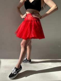 Vintage 90s GIANNI VERSACE Tutu Tulle Skirt. Red Mini Skirt. - Etsy Summer Mini Tutu Dress With Tulle Skirt, Summer Party Mini-length Petticoat, Fitted Tulle Mini Skirt For Summer, Red Summer Tulle Petticoat, Summer Red Tulle Petticoat, Red Stretch Skirt For Costume Party, Red Skirt For Summer Costume Party, Tulle Mini Skirt With Lining, Fitted Tulle Mini Skirt With Tiered Design