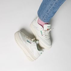 Reebok Club C Extra Chalk / Glen Green sneaker Reebok Club C Extra, Extra Outfits, Reebok Club C, Green Sneakers, Club C, Cute Shoes, Chalk, Google Search, My Style