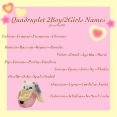 Quadruplet 2boys/2 girls Names *⚠️These names weren’t made with the intention for children, simply just based off a theme and can be used for purposes such as character creation, story writing etc⚠️* Triplet Names Ideas, Quadruplets Aesthetic, Scene Writing Prompts, Random Names, Mystical Names, Goddess Names