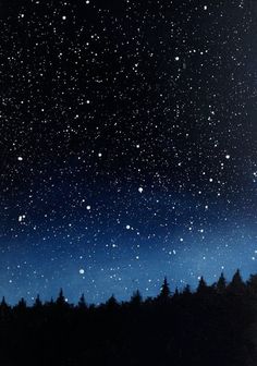 the night sky is filled with stars and trees