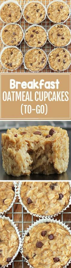 breakfast oatmeal cupcakes cooling on a rack with text overlay