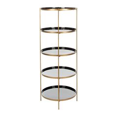 Brighten up any space with this contemporary round 5-tier tagre. Poised and polished, its durable iron frame features a chic brass finish that frames its black circular shelves. Designer love to use one on either side of a sofa for instant glamour. Color: Black/Brass. Circular Shelves, Gold Etagere, Freestanding Shelf, Contemporary Bookcase, Bookcases For Sale, Bookcase Styling, 5 Shelf Bookcase, Cube Bookcase, White Shelves