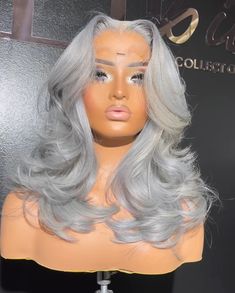 Platinum Grey Frontal Wig, Grey Prom Hairstyles, Silver Wigs For Black Women, Grey Blonde Wig, Silver Wigs, Grey Blonde, Prom Inspo, Birthday Ideas For Her, Grey Wig