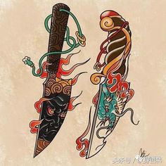 Hanya Tattoo, 16 Tattoo, Knife Tattoo, Yakuza Tattoo, Irezumi Tattoos, Old School Tattoo Designs, Traditional Tattoo Art