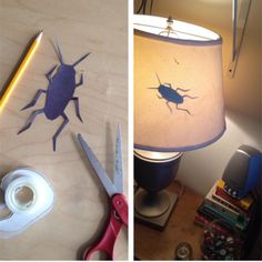 the lamp is turned on to look like it has been cut out with scissors and tape