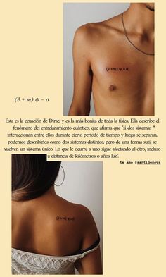 the back of a woman's shoulder with words written in latin and english on it