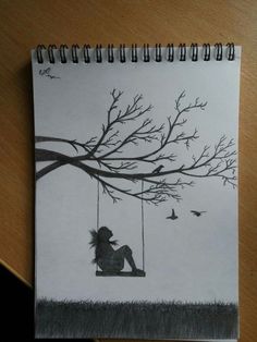 a drawing of a person sitting on a swing