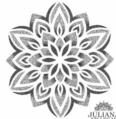 an intricate black and white design with the words julian williams studio written in silver ink