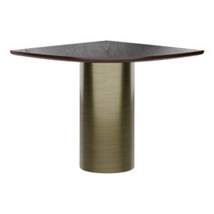 a table with a wooden top and metal base