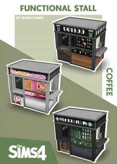 three different types of food stand for sale