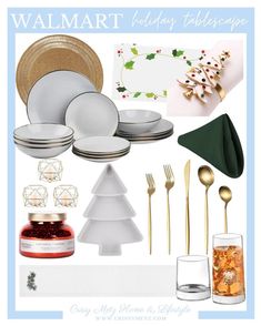 a collage of holiday tableware and place settings