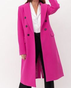 Pink Trench Coat - Fason De Viv Pink Coat Outfit, Mid Length Coat, Knee Length Jacket, Hot Pink Fashion, Pink Trench Coat, Trench Coat Outfit, Double Breasted Trench Coat, Paris Outfits, Pink Coat