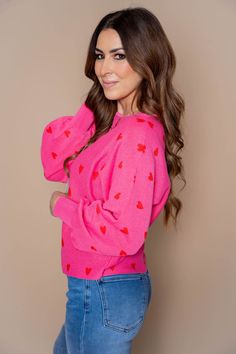 How cute is this sweater?! Lightweight and soft and oh so perfect for any season! Pair with shorts or a skirt for the warmer months or leggings, denim or joggers for the cooler ones! 100% Polyester Valentines Fashion, Dress Outfits Women, Yellow Plums, Balloon Sleeve Sweater, Trendy Date Night Outfit, Basic Long Sleeve Tee, Hot Sweater, Baby Its Cold, Basic Cardigan