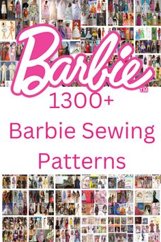 the barbie doll sewing pattern is shown in pink and has pictures of barbie dolls on it