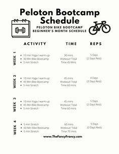 the peloton boot camp schedule is shown with instructions for how to use it