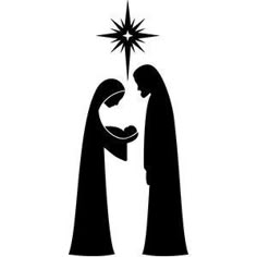 the nativity scene is depicted in this black and white photo, with an image of two