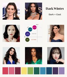 Deep Winter Dark Skin, Deep Winter Classic Style, The Concept Wardrobe Winter, Deep Winter Skin Tone, Deep Winter Black Women, Best Hair Color For Deep Winter, Dark Winter Color Analysis, Dark Winter Colour Palette, Deep Winter Jewelry