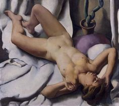 a painting of a naked man laying on a bed