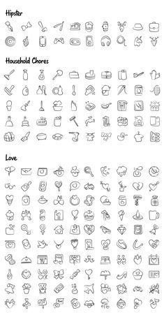 a large set of hand drawn food icons