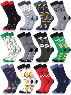 PRICES MAY VARY. Package Includes: comes with 12 pairs mens novelty socks, each pair designed with different fun patterns, be it casual or formal; Ideal for work, dates, or just casual hangouts Quality Material: our funny dress socks for men are made of quality polyester cotton; They are lightweight, breathable and also maintain their shape and color vibrancy even after multiple washes One Size for Men: these crazy dress socks fit for US men's shoe size 10-13; they feature good stretches and a c Novelty Gifts For Men, Mens Novelty Socks, Father Birthday Gifts, Mens Birthday, Crazy Design, Birthday Gifts For Men, Mens Dress Socks, Men Socks, Socks Gift