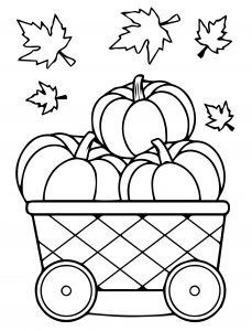 a coloring page with pumpkins in a basket