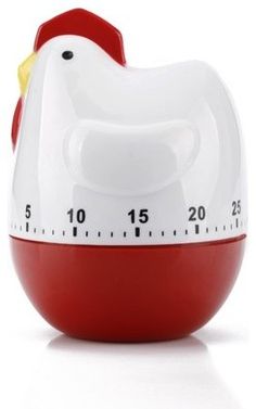 a red and white chicken shaped thermometer