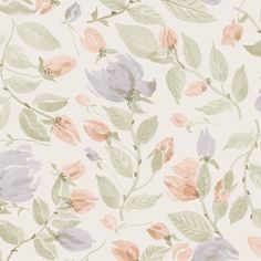 a floral wallpaper with pink, purple and green flowers