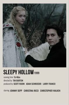 the poster for sleepy hollow starring actors from left to right tim burton, adam schroedr, and mary frano